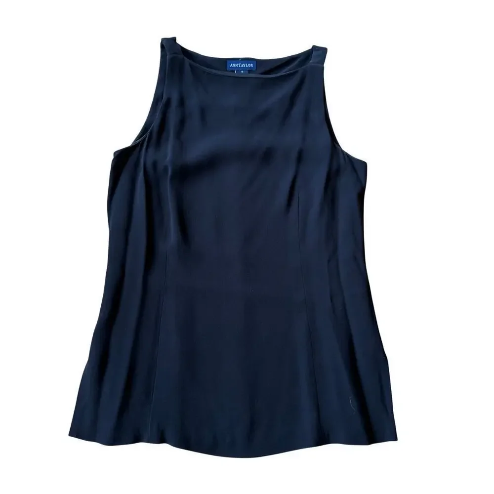 Ann Taylor Black Sleeveless Crepe Knit Tunic Shell Size 6 Classic Office Work